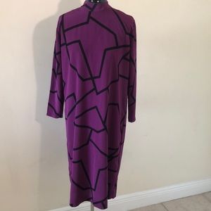 Vintage Mock Neck Geometric Print Midi Shift Dress